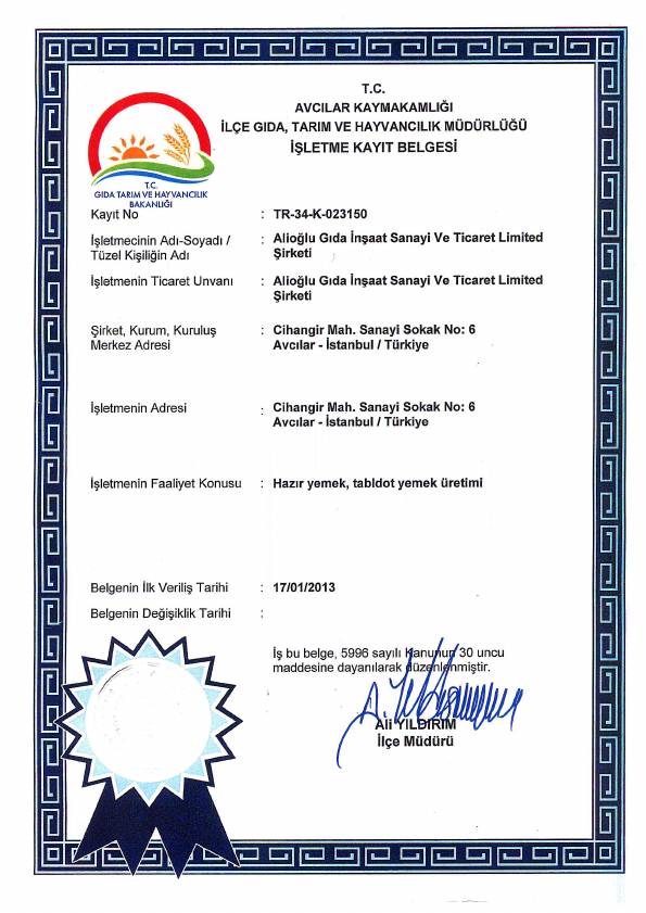İşletme Kayıt Belgesi