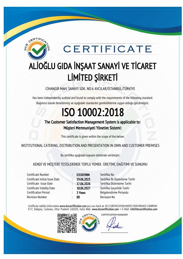 ISO 10002:2018 belgesi
