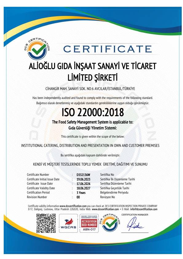 ISO 22000:2018 belgesi