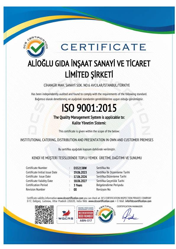 ISO 9001:2015 belgesi