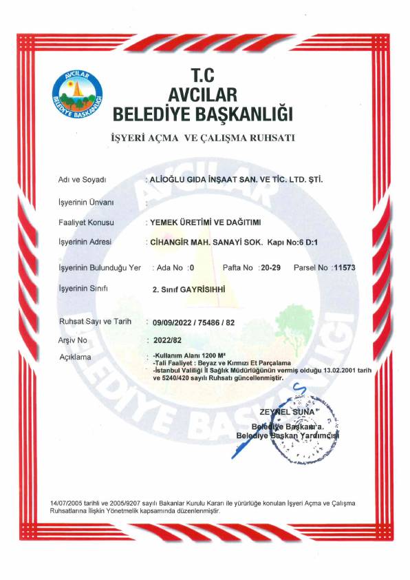 2. Sınıf Gayrisıhhi Müessese Ruhsatı