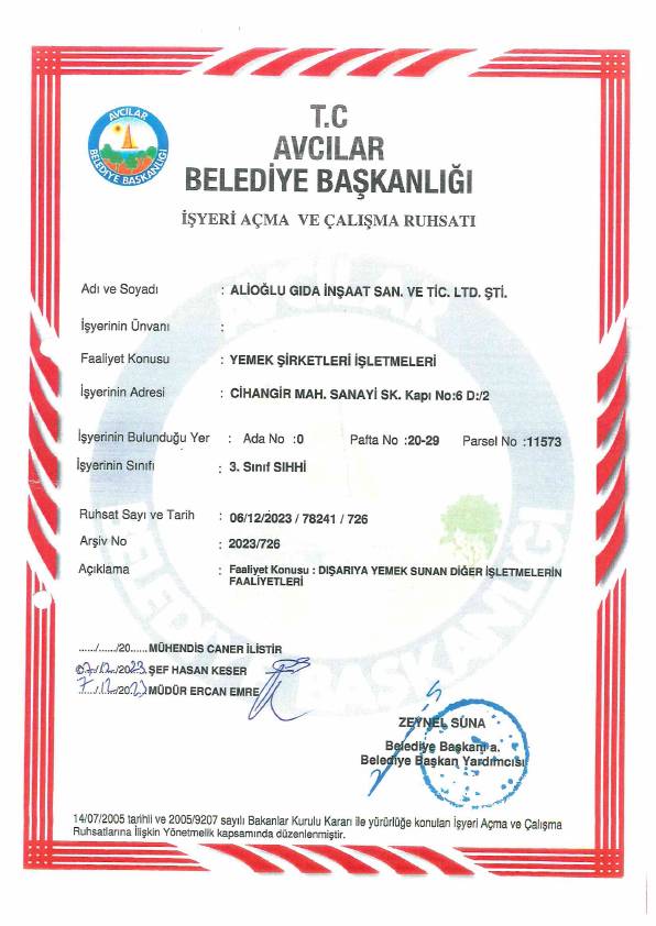 3. Sınıf İşyeri Ruhsatı