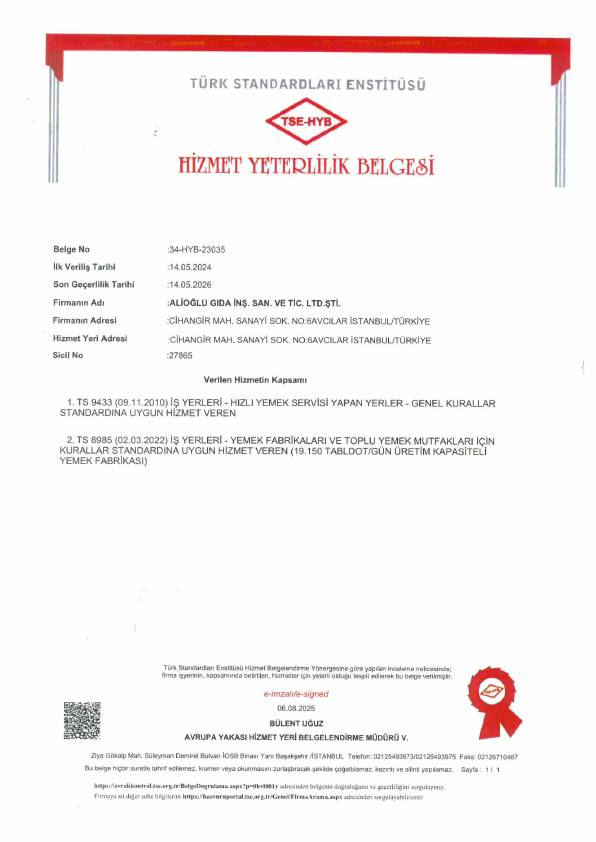 TSE Hizmet Yeterlilik Belgesi